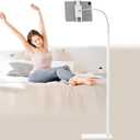 Tablet Floor Stand Holder with Flexible Gooseneck and Stable Base, Compatible with Tablet and Cell Phones (3.5''-9.7''), White