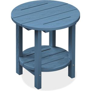 SERWALL Round Outdoor Side Table, HDPE Small Adirondack End Table,2-Tier Patio Side Table for Backyard Pool Porch Garden Lawn, Navy, Round 1-pack
