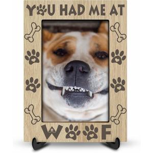 Wood Picture Frame - You Had Me At Woof - 4x6 Vertical Dog Paw Print, Puppy Theme, Pet Memory Photo Frame, Gifts For Dog Lover-XK-A01