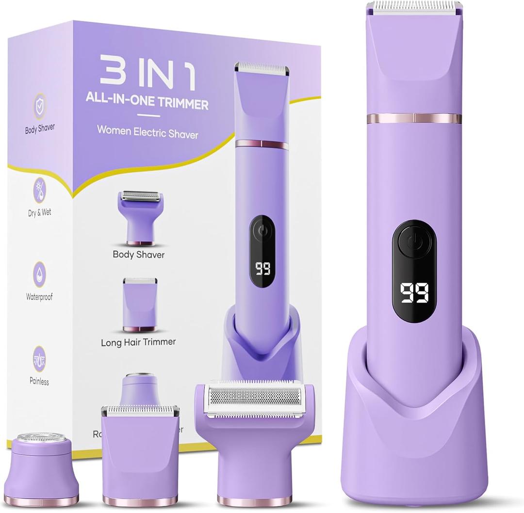 Bikini Trimmer for Women, Tiovara Electric Razor for Private Area, Painless Pubic Hair Trimmer with Charging Dock, IPX7 Waterproof Wet & Dry Lady Shaver for Leg Underarm Arm Body, Gift for Her