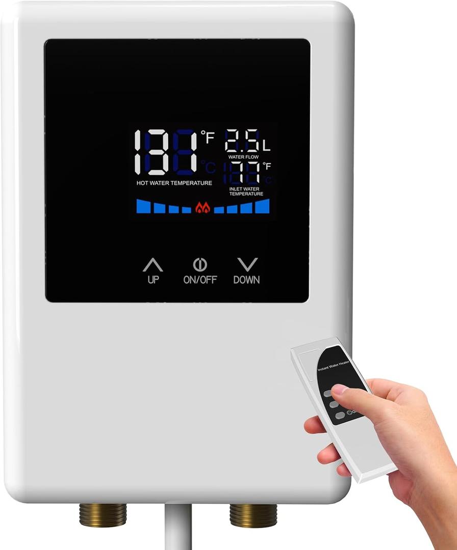 Tankless Water Heater Electric 110 V 5500W, Instant Hot Water Heater Under Sink, On Demand For Point Of Use for Bathroom and Faucet with Remote Control & LCD Touch Screen, Space-Saving (White)