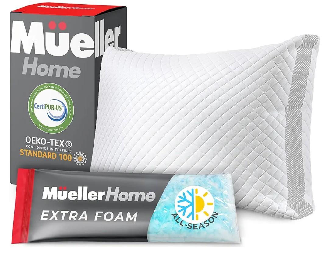 Mueller Gel Memory Foam Pillows, Queen Size, Cooling Pillow, Adjustable Firmness - Ideal Loft Stomach, Back, Side Sleeper Pillow - CertiPUR-US Certified Set of 4