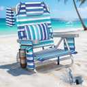 5-Position Backpack Beach Chair for Adults with Lumbar, Foldable Tall Heavy-Duty Beach Chairs with Cooler Bag,Cup Holder,Towel Rack for Beach, Camping, Outdoor (1, Blue&White)