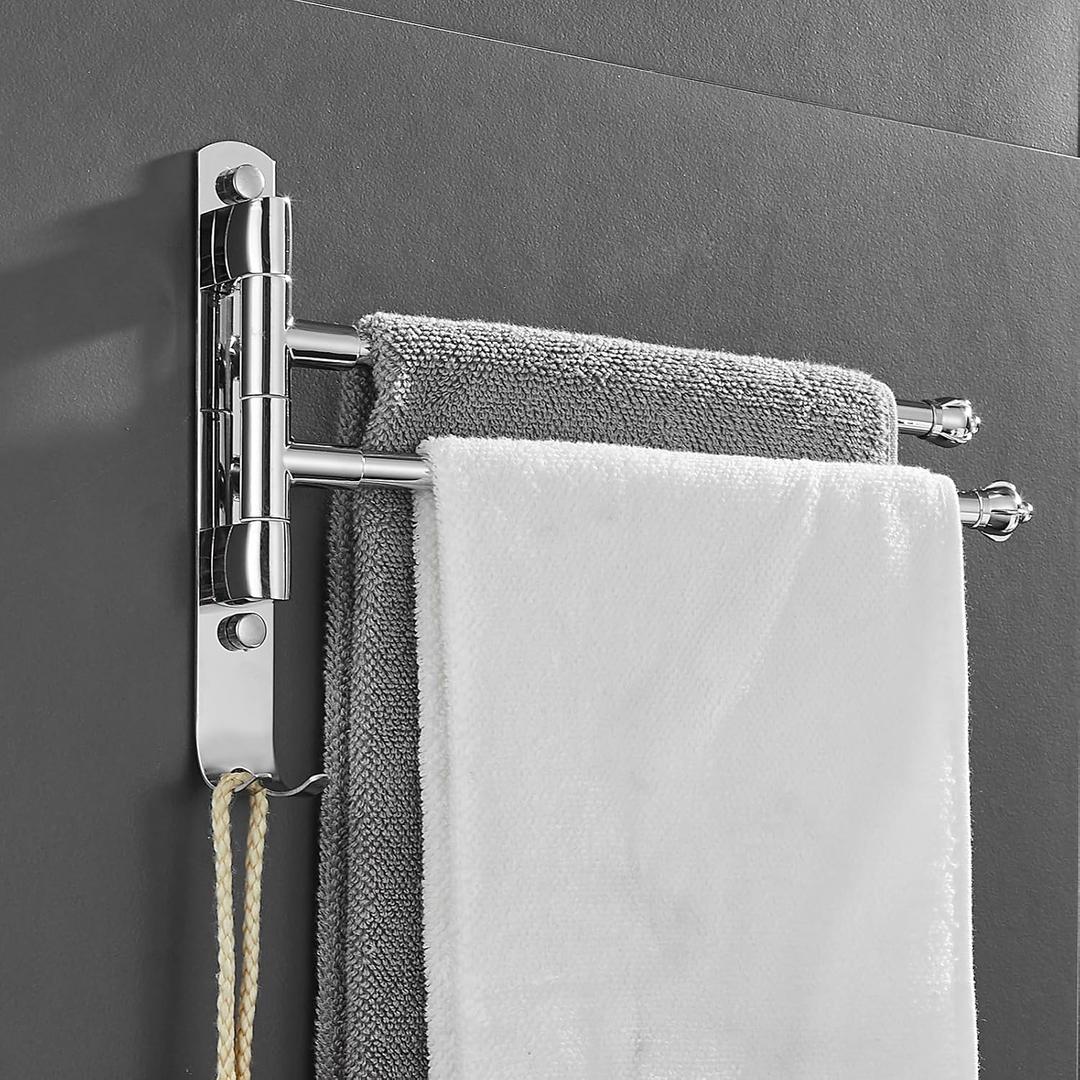 Chrome Rotating Towel Rack Bathroom Stainless Steel Adjustable Towel Rack 12 * 1.5 * 8.5inchs Suitable for Bathroom, Bedroom, Balcony Removable Towel bar (electroplated, Two Poles)