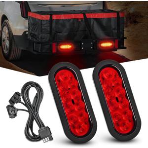 Nilight Hitch Cargo Carrier Light Kit 2PCS 6Inch Red Oval LED with Flush Mount Grommets Wire Harness Waterproof Stop Turn Signals Tail Lights for Luggage Bike Rack