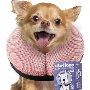 Loflaze Soft Inflatable Dog Cone for Large Medium Small Dogs Cats - Neck Donut, E Collar Alternatives for Recovery (Pink)