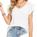 VahRuta Ladies Summer Tops Short Sleeve V Neck Casual Blouses Flowy Tunic Spring Loose Fitting Tops For Women White XL (White, XL)