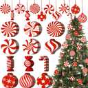 36 Pieces Candy Cane Christmas Ornaments Wood Hanging Decor Xmas Tree Cutouts Peppermint for Home Party Decoration Supplies (Candy Style)