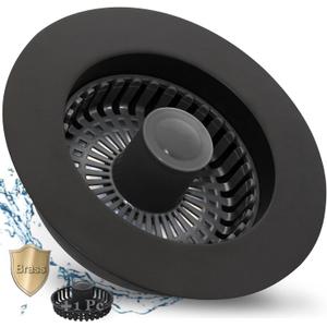 BAOLSLS 3 in 1 Kitchen Sink Stopper, Pop Up Kitchen Sink Drain Strainer, with an Extra Basket Strainer, Kitchen Sink Drain Stopper for US Standard 3-1/2 Inch, Brass Material Electroplate Black