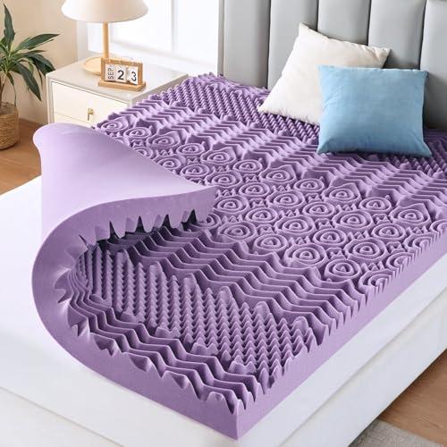 MUXHOMO 2 Inch 7-Zone King Mattress Topper, Egg Crate Memory Foam Mattress Topper King Size for Back Pain, Lavender Cooling Gel Infused Bed Pad, CertiPUR-US and Oeko-TEX Certification (76"×80")