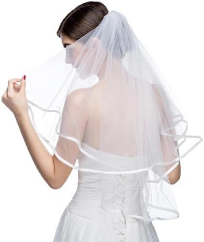 Bride Squad Lightweight Tulle Wedding Veils for Brides Veils for Women Wedding Double Layer Bridal Veil with Soft Scalloped Edging with Comb