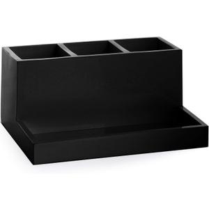 BINO Multi Purpose 3 Compartment Organizer with Tray - Makeup Brush Holder and Toothbrush Holder - Marble Bathroom Accessories (Matte Black)