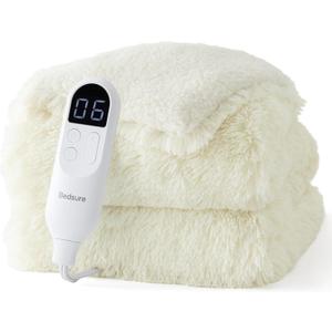 Bedsure Faux Fur Heated Blanket Throw Blanket, Fast Heating Fluffy Electric Blanket, Heated Throw with 4 Time Settings & 6 Heating Settings, Cozy Gifts for Women Men(50x60 inches, Cream)