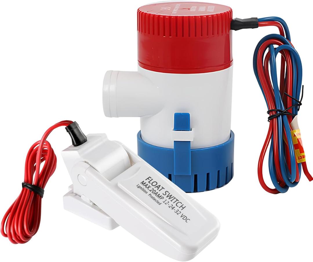 Boat Bilge Water Pump, 12 V 1100 GPH, Automatic/Non - Automatic Marine Bilge Pump, with Boat Pump Float Switch 12 V 24 V 32 V, for Boats, yacht, Boat, Caravan RV Submersible