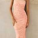 BTFBM Women's Summer Maxi Tube Dress Strapless Side Slit Long Floral Bodycon Dress Elegant Party Cocktail Dresses (XXL)