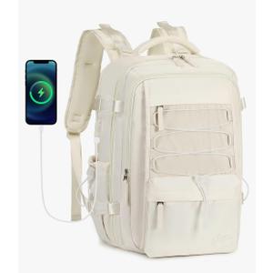 Travel Backpack for Women Men 17 Inch Laptop Backpacks with USB Port Carry on Bag Airline Approved Large College School Bookbags Waterproof Work Business Sport Rucksack Casual Daypack (White)