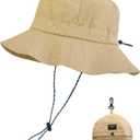 PFFY Quick Dry Waterproof Packable Bucket Hat for Women Men Outdoor Sun Hats with Detachable Chin Strap (Khaki)