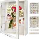 Shadow Box Display Case 11x14, Deep Shadow Box Picture Frame with Linen Back and Removable Shelves, Wooden Memory Box for Wedding Bouquet, Photos, Medals, Keepsakes (White, 11x14)