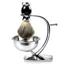 GRUTTI Shaving Bowl, Stand and Brush Set - 3-Piece Magnetic Base Bowl, Chrome Alloy Stand & Synthetic Brush | Razor Not Included
