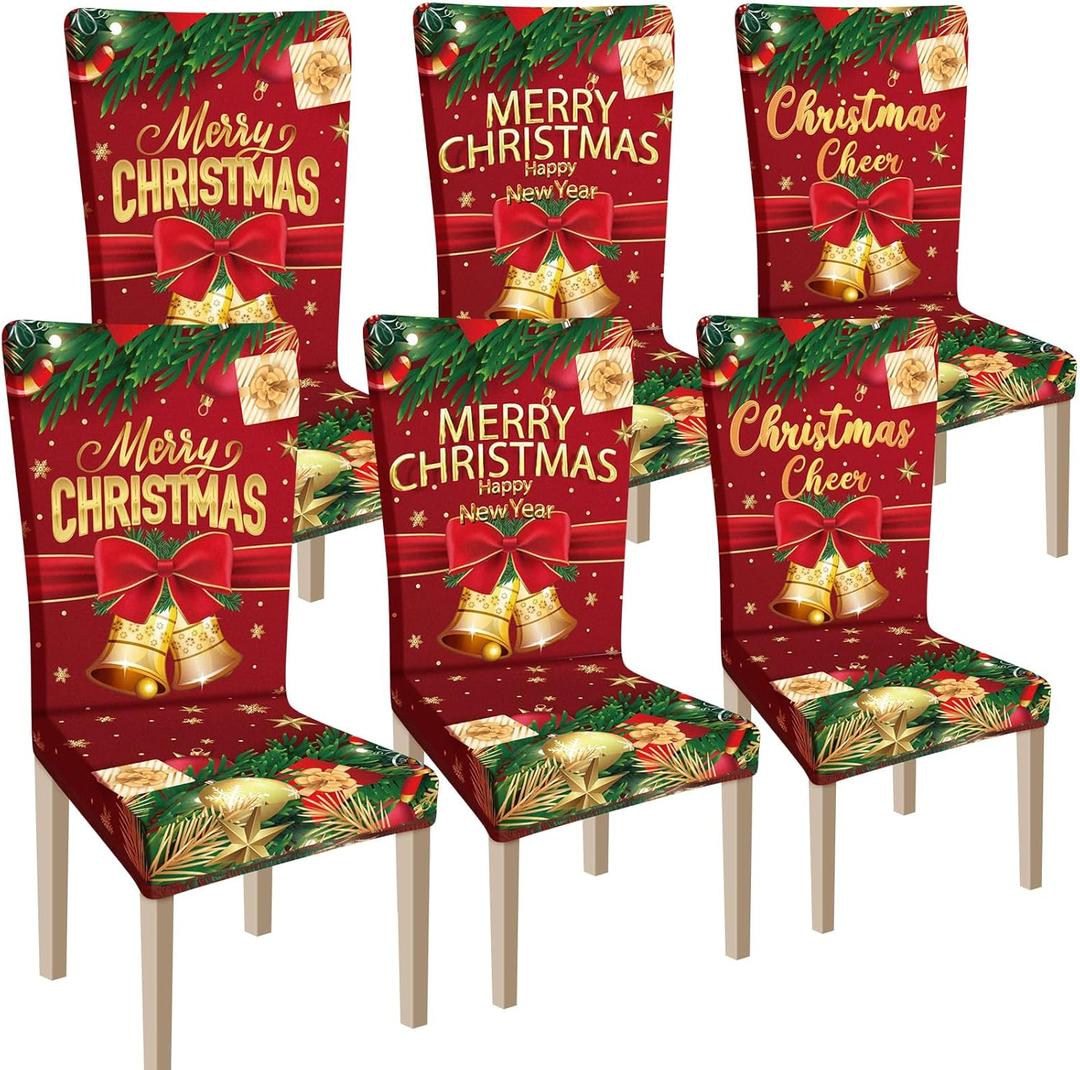 Ganeen 6 Pcs Christmas Chair Covers Merry Christmas Chair Back Cover Stretch Christmas Seat Cover Washable Xmas Dining Chair Protector Slipcover for Dining Room Kitchen Holiday Party(Novelty Style)
