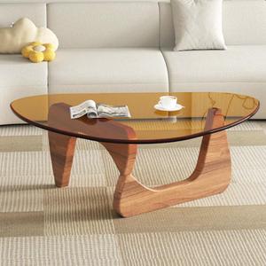 Mid Century Modern Glass Coffee Table, Coffee Table for Living Room, Noguchi Coffee Tables,Suitable for Bedroom Living Room Reception Office Tables (Walnut/Brown, ML) (ML 39.5 * 27 * 16in)