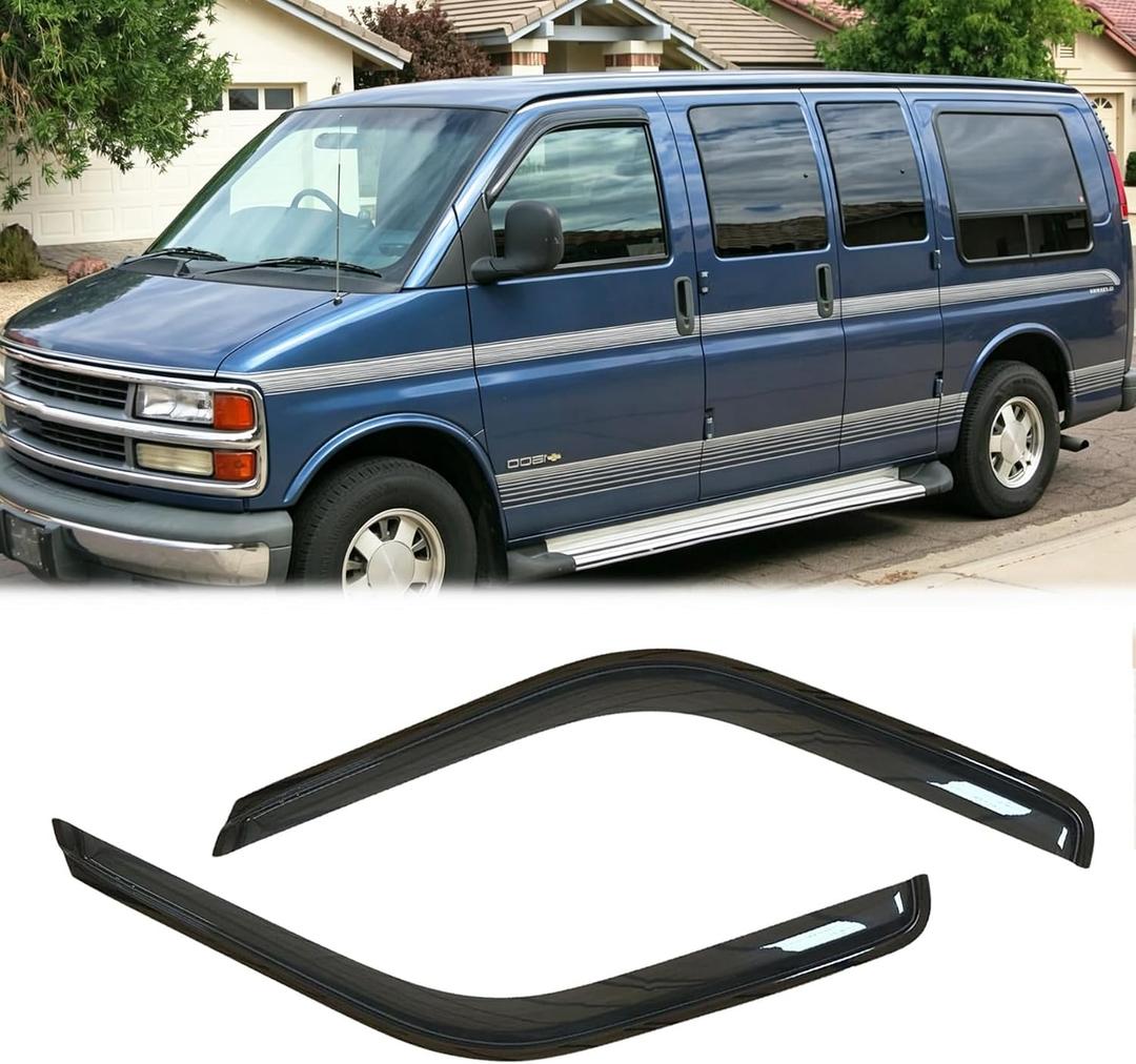 2pc Original Shatterproof Window Wind Deflector for Express/Savana 96-20,Outside Mount Rain Guard Set,Nice Looking Window Visor for Car,Vent Deflector for 96-20 Express/Savana 1500/2500/3500 92455