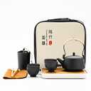 fanquare Chinese Black Ceramic Kungfu Tea Set, Japanese Portable Tea Set with Tray, Travel Tea Set with Teapot