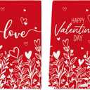 Artoid Mode Red Love Heart Floral Leaves Valentine's Kitchen Towels Dish Towels, 18x26 Inch Anniversary Wedding Decoration Cleaning Set of 2