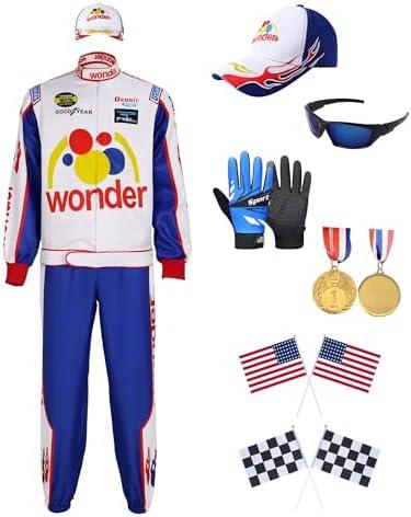 7PCS Characters Costumes in Talladega Nights Racing Jacket Outfits with Accessories Set Race Car Costume for Halloween L