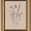 Vintage Gold Framed Canvas Wall Art, Minimalist Floral Poster Artwork, Wildflower Print Picture, Flower Plant Painting Wall Decor, for Living Room, Bedroom, Farmhouse, Home Decoration, 12x16in