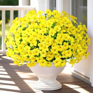 Yastouay Artificial Flowers for Outdoors, 12 Bundles Fake Outdoor Flowers, UV Resistant Artificial Petunias Fake Flowers, Yellow Realistic Fake Plants for Porch Patio Garden Decor