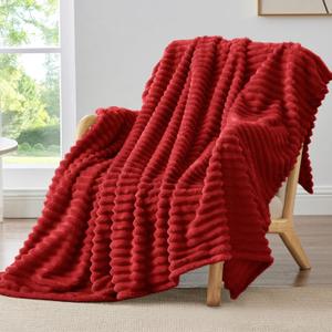 BEDELITE Twin Blanket for Couch & Bed, 300GSM Soft & Warm Fleece Blanket, Decorative and Giftable Striped Burgundy Blankets for Women, Men, 60"x80"