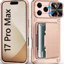for iPhone 17 Pro Max Phone Case Wallet, Card Holder (4-5 Cards), Slide Camera Cover, Military Grade Protection, Rugged Hard Women Girly Men Protective Case for iPhone17 Pro Max 6.9", Rose Gold