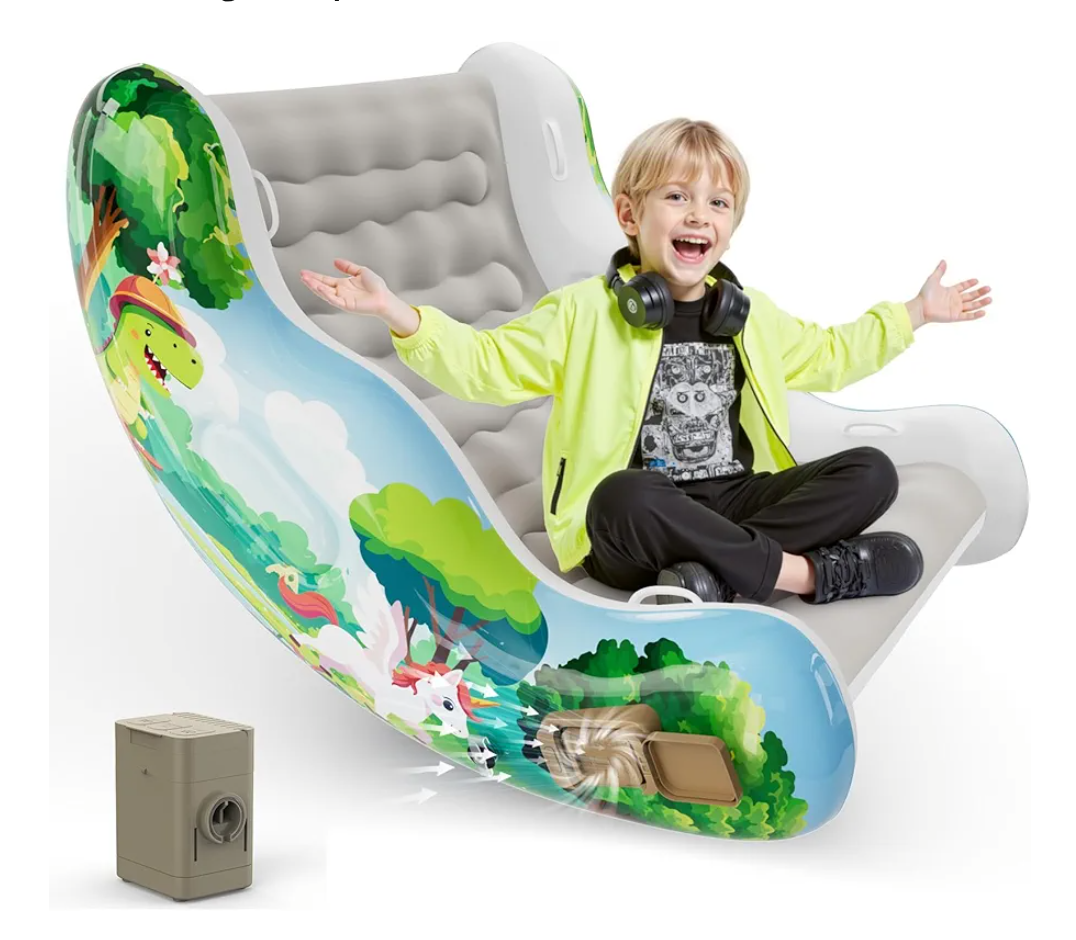 Sensory Chair for Kids, Inflatable Rocking Chair for Kids with Autism & ADHD, Air Cloud Rocker for Toddler as 3 4 5 6 7 8 Year Old Boy Girl Gifts, Autism Sensory Products Training Body Coordination