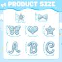 62Pcs Self Adhesive Pearl Letter Patches (A-Z) Star Butterfly Heart Bowknot Flower Glitter Pearl Letter Patches Rhinestone Applique for DIY Clothes, Bags, Shoes Blue, 62pcs Golden
