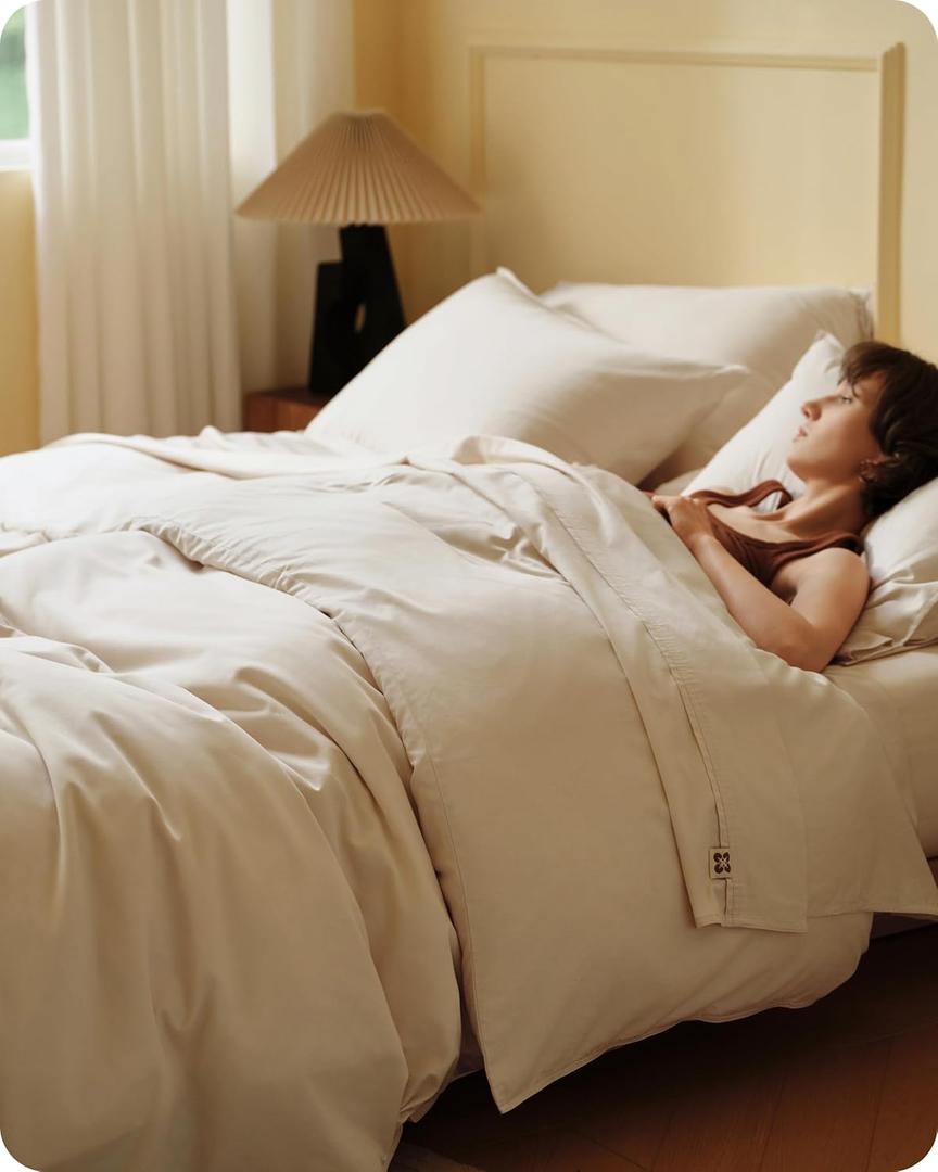 Bedsure Cooling Duvet Cover King Size, Cotton & Viscose Derived from Bamboo Duvet Cover Set, PureWoven Ultra-Soft, Breathable & Lightweight Home Bedding for All Seasons (Beige,104"x90")