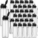 Maxcheck 30 Pieces Water Bottle Bulk 17 oz Plastic Sports Water Bottles Bulk with Handle Strap Lightweight Leakproof Drink Flip Top for Adults Fit Gym(Classic Style,Black)