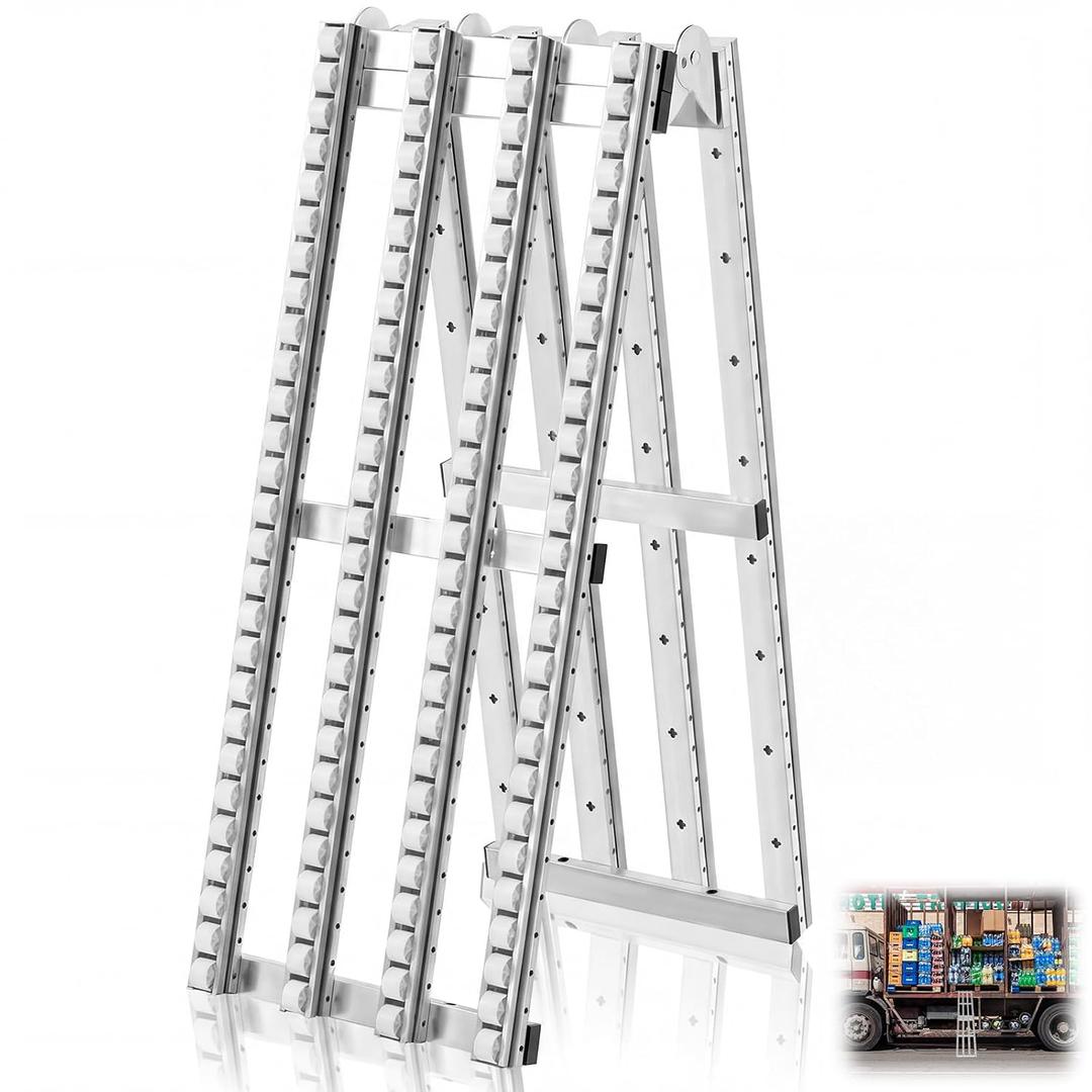 Threlaco Foldable Conveyor Roller Manual Portable 15" W x 78" L Heavy-Duty Galvanized Steel Frame Conveyor Roller Ramp Table for Warehouse Freight Handling Loading Factory(White)