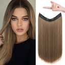 REECHO Invisible Wire Hair Extensions with Transparent Headband Adjustable Size Removable Secure Clips in Straight Secret Hairpiece for Women (16 Inch (Pack of 1), Light Ash Brown with Highlights)