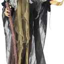 Haunted Hill Farm Life-Size Scary Poseable Talking Witch, Halloween Animatronic with Touch Activated Lights and Sound, Battery Operated Indoor or Covered Outdoor Halloween Decorations, Halloween Prop