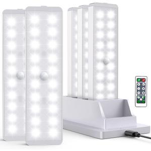 LED Closet Light with Charging Station, 5 Pcs Dimmer Rechargeable Motion Sensor Under Cabinet Lighting with Remote Control, Wireless Stick-Anywhere Night Safe Light Bar for Wardrobe,Kitchen (White)