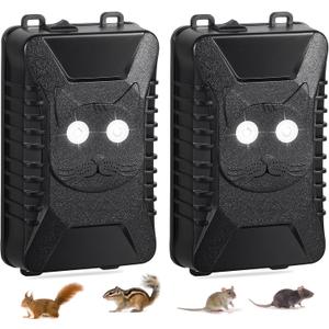 Ultrasonic Rodent Repellent for Car Engines with Strobe Light - 2 Pack Battery Powered Under Hood Vehicle Mouse Deterrent, Keep Rats Mice from Automobile, Truck, Garage, Attic, Shed and Barn Areas