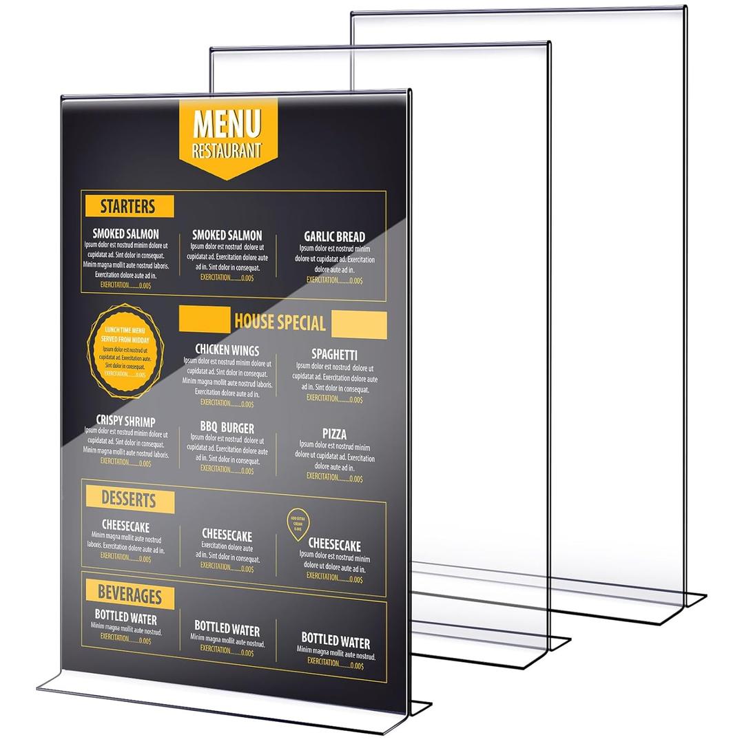 Shellwei 2 Pcs 11 x 14'' Acrylic Sign Holder Clear Acrylic Picture Frame Vertical Table Top Frame with Stand Double Sided T Shape Flyer Holder for Paper Menu Photo Restaurant Office Home