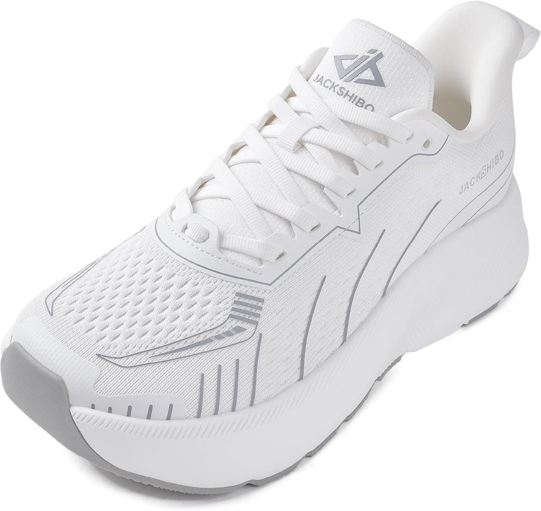 JACKSHIBO Wide Toe Box Shoes Women Slip on Running Athletic Walking Tennis Trail Slip in Sneakers Plantar Fasciitis Orthopedic Ortho Arch Support Hands Free Shoes with Zero Drop Cushion Thick Sole,  7 Wide, Wide Toe Box White