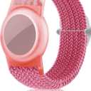 Kids Bracelet Compatible with AirTag, GPS Kid Tracker Holder Braided Wristband for Apple Air Tag, 2022 Upgraded Nylon Adjustable Anti Lost Airtag Watch Band for Kids Children Elders (pink)