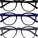 OPULIZE Unisex Adult Blue Light Reading Glasses 3 Pack Round Reading Glasses +3.00