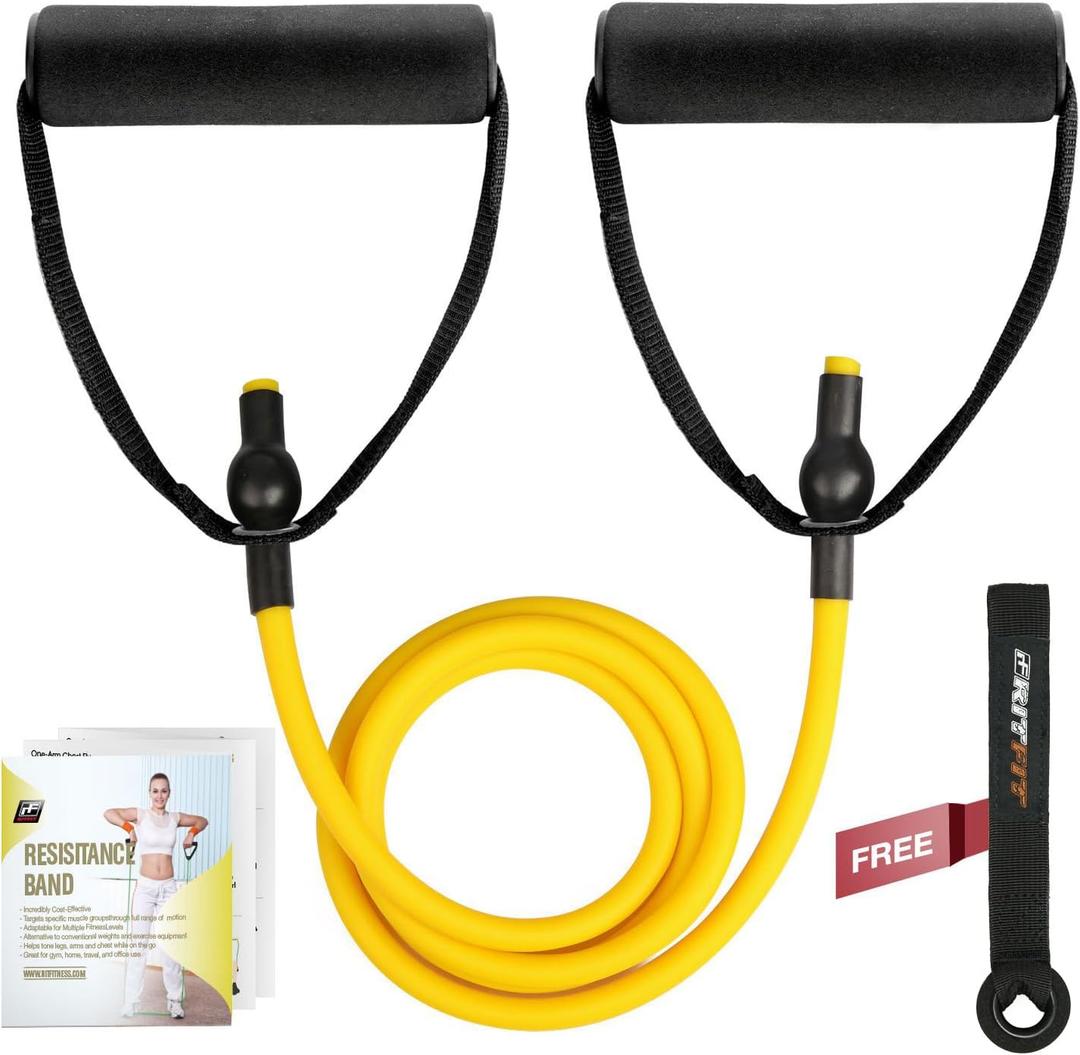 RitFit Single Resistance Exercise Band with Comfortable Handles - Ideal for Physical Therapy, Strength Training, Muscle Toning - Foam Padding Door Anchor and Starter Guide Included (1-5lbs)