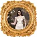 3.5 x 4.1 Inch Vintage Round Picture Frame, Mini Antique Ornate Gold Photo Frame for Tabletop and Wall Display, Retro Home Decor, Fashioned Photo Gallery Art Decorative
