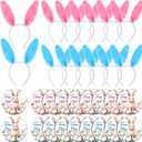 Wavwavw 48 Pcs Easter Gender Reveal Party Supplies Blue and Pink Bunny Ears Headbands Team Button Pins Bunny Party Favors Gender Reveal Ideas Games Supplies