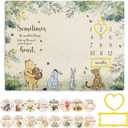 Winnie Milestone Blanket for Baby, Pooh Babies Monthly Blanket, Winnie Quotes Baby Milestone Blankets, Newborn Photography Background Decor, with 8 Holiday Cardstocks